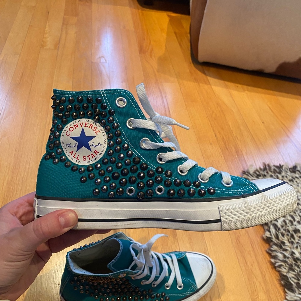 Converse High-Top Studded Teal Sneakers - Picture 8 of 9